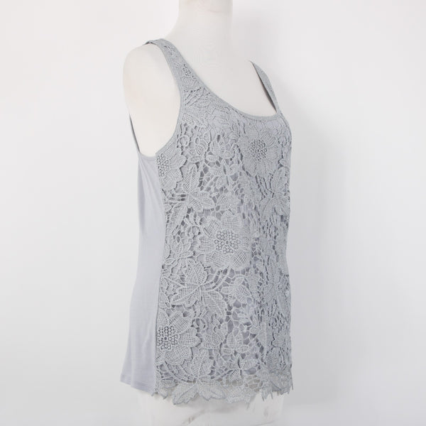 Express Top NEW Sz M Gray Embroidered Lined Tank Metallic Polyester Top