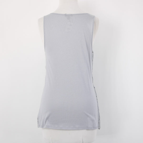Express Top NEW Sz M Gray Embroidered Lined Tank Metallic Polyester Top