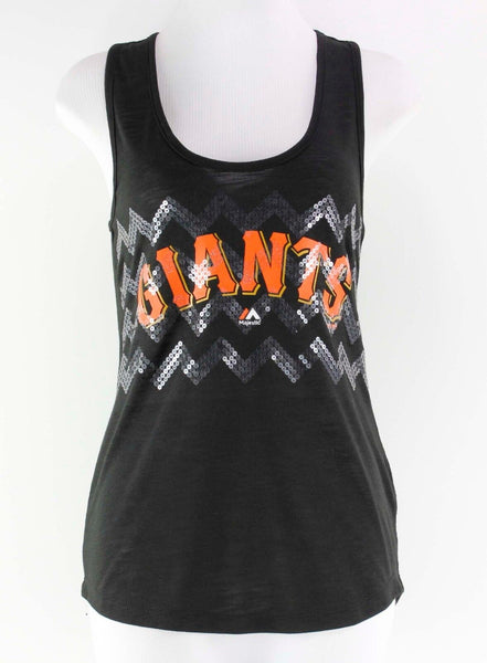Majestic NEW $35 Sz M Black Orange Sequins Polyester Rayon Giants Top