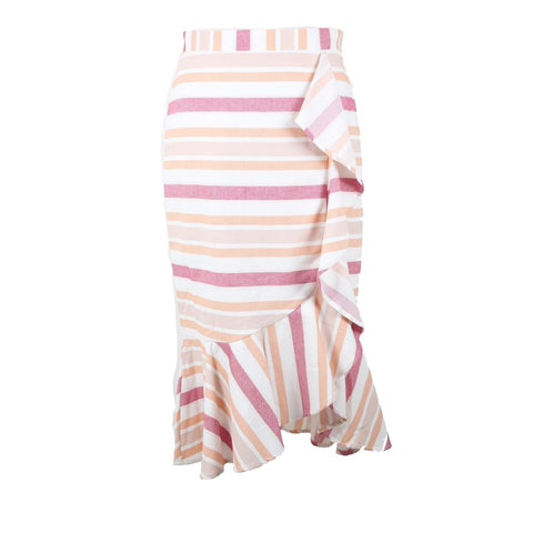7th Aveue NEW $60 Sz 8 Cream Orange Pink Ruffle Aysmm Cotton Spandex Skirt