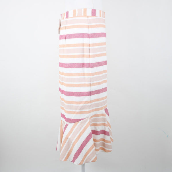 7th Aveue NEW $60 Sz 8 Cream Orange Pink Ruffle Aysmm Cotton Spandex Skirt