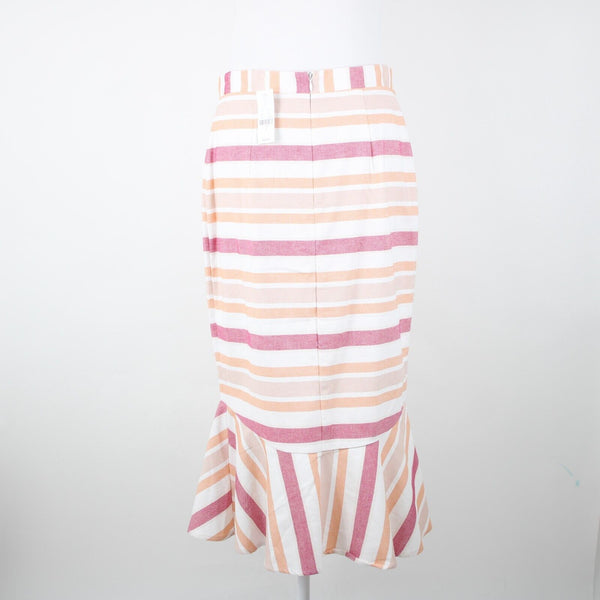 7th Aveue NEW $60 Sz 8 Cream Orange Pink Ruffle Aysmm Cotton Spandex Skirt