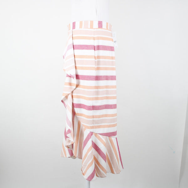 7th Aveue NEW $60 Sz 8 Cream Orange Pink Ruffle Aysmm Cotton Spandex Skirt