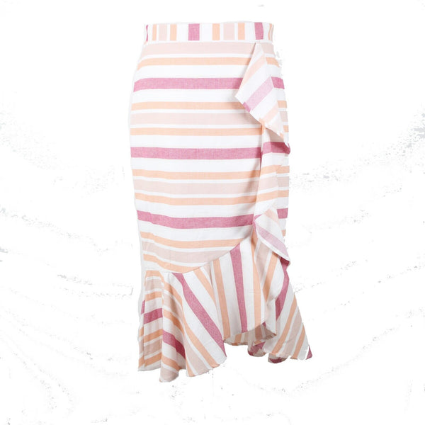 7th Aveue NEW $60 Sz 8 Cream Orange Pink Ruffle Aysmm Cotton Spandex Skirt