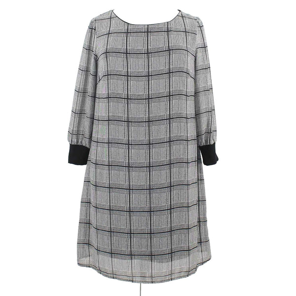 Luxology Sz 14 Black Gray Plaid Sheer Lined PolyesterCotton Spandex Dress