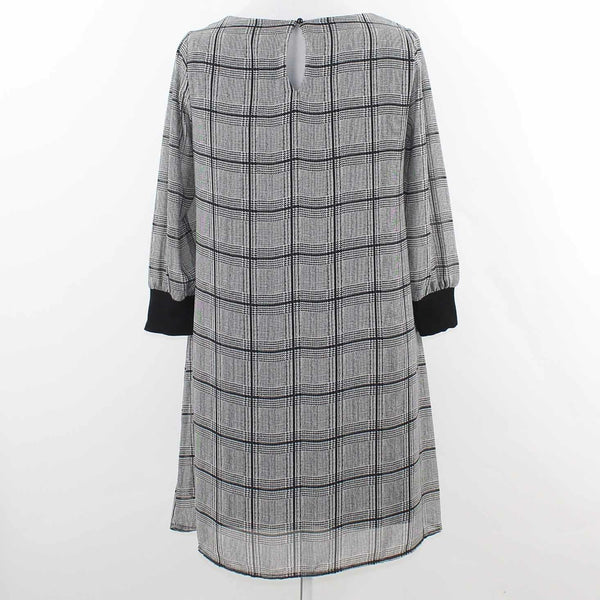 Luxology Sz 14 Black Gray Plaid Sheer Lined PolyesterCotton Spandex Dress