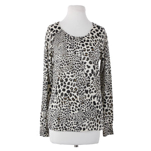 Sanctuary NEW $89 Cabaret Crew Sz XS Cream Multi Leopard Print Acrylic Wool Top