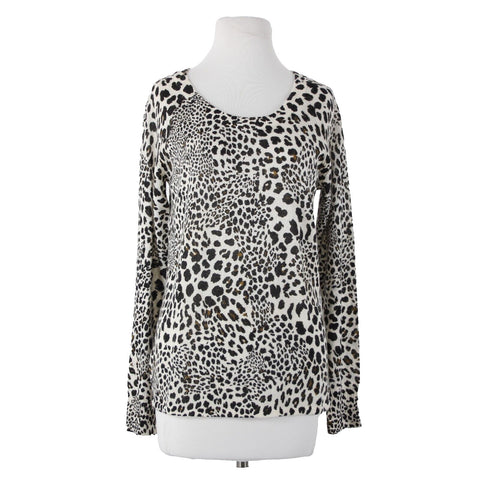 Sanctuary NEW $89 Cabaret Crew Sz XS Cream Multi Leopard Print Acrylic Wool Top