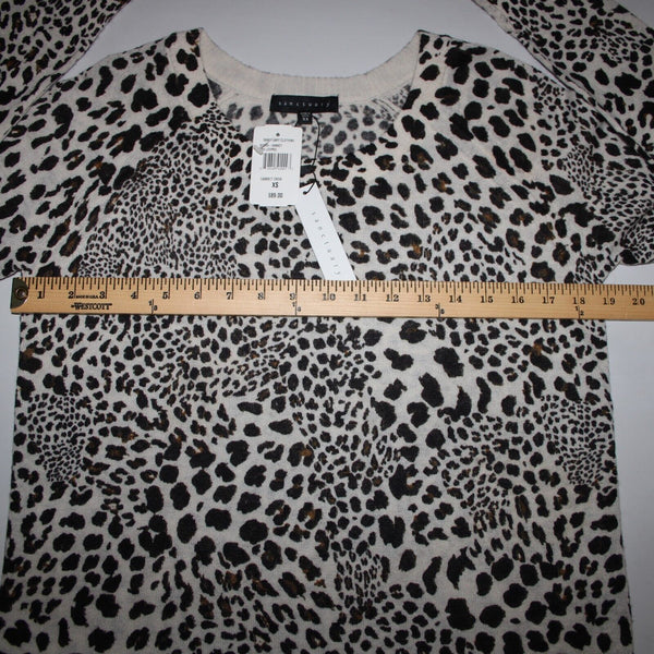 Sanctuary NEW $89 Cabaret Crew Sz XS Cream Multi Leopard Print Acrylic Wool Top