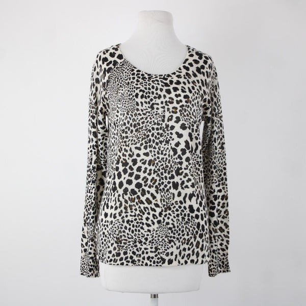 Sanctuary NEW $89 Cabaret Crew Sz XS Cream Multi Leopard Print Acrylic Wool Top