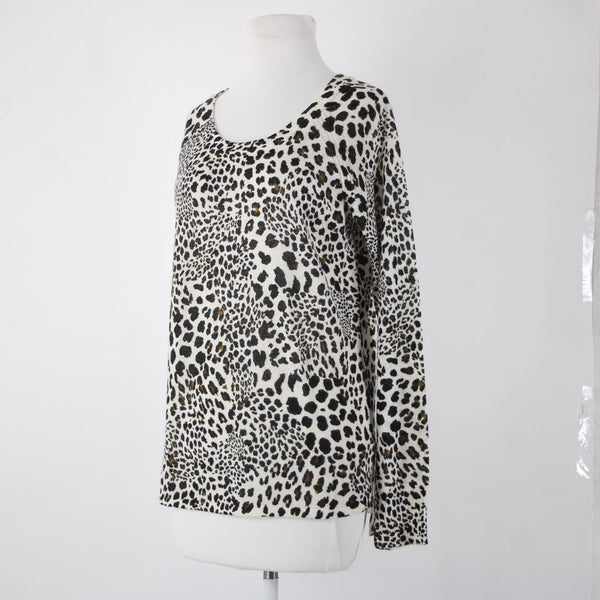 Sanctuary NEW $89 Cabaret Crew Sz XS Cream Multi Leopard Print Acrylic Wool Top