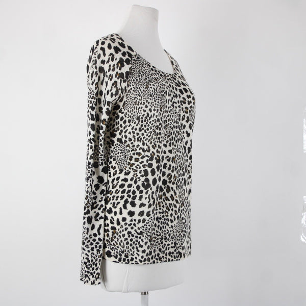 Sanctuary NEW $89 Cabaret Crew Sz XS Cream Multi Leopard Print Acrylic Wool Top
