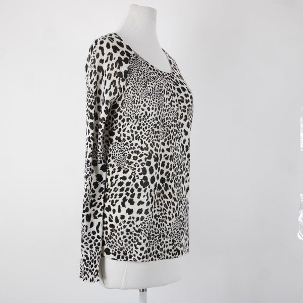Sanctuary NEW $89 Cabaret Crew Sz XS Cream Multi Leopard Print Acrylic Wool Top