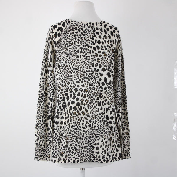 Sanctuary NEW $89 Cabaret Crew Sz XS Cream Multi Leopard Print Acrylic Wool Top
