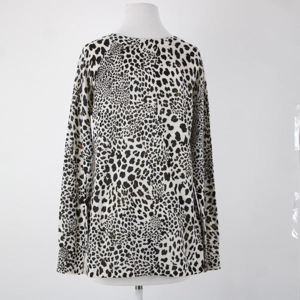 Sanctuary NEW $89 Cabaret Crew Sz XS Cream Multi Leopard Print Acrylic Wool Top