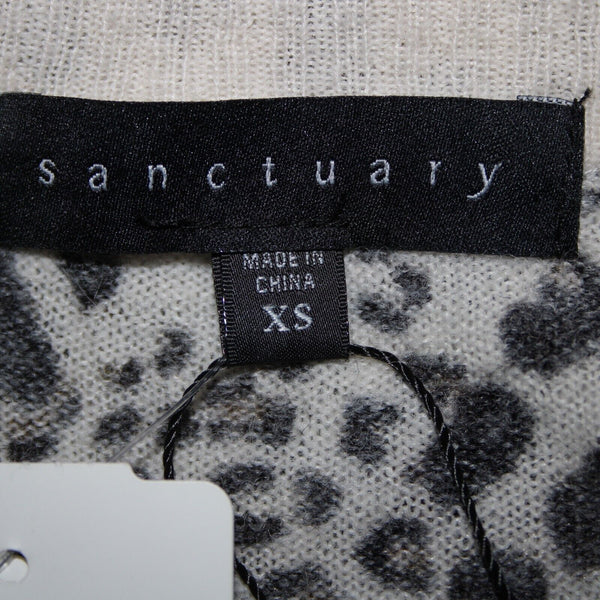 Sanctuary NEW $89 Cabaret Crew Sz XS Cream Multi Leopard Print Acrylic Wool Top