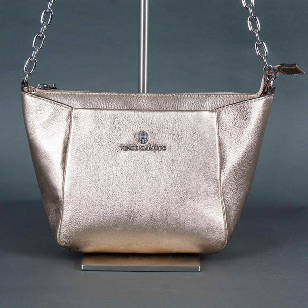 Vince Camuto NEW $198 8 x 11.5 Soft Rose Gold Leather Zip Top Crossbody Purse