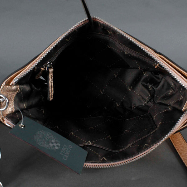 Vince Camuto NEW $198 8 x 11.5 Soft Rose Gold Leather Zip Top Crossbody Purse
