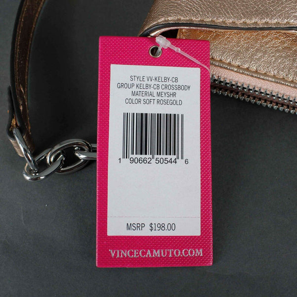 Vince Camuto NEW $198 8 x 11.5 Soft Rose Gold Leather Zip Top Crossbody Purse