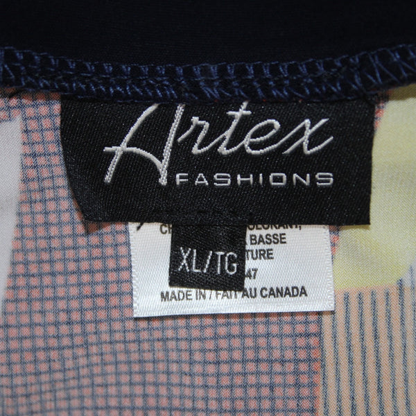 Artex Fashions Dress $135 Sz XL Navy Blue Multi Colored Cold Shoulder Poly Dress