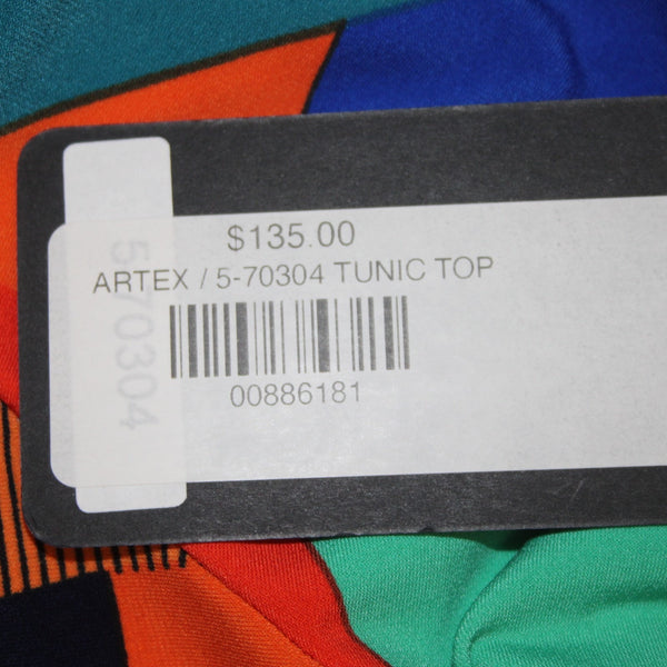 Artex Fashions Dress $135 Sz XL Navy Blue Multi Colored Cold Shoulder Poly Dress