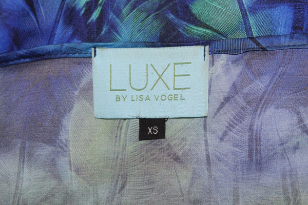 LUXE Lisa Vogel Sz XS Green Blue 100% Silk Peacock Elastic Dolman Tunic Top