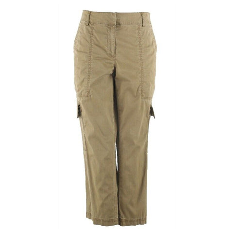 Eileen Fisher Sz S x 23.5 Olive Gold Cargo Cotton Lyocell Spandex Crop Pant