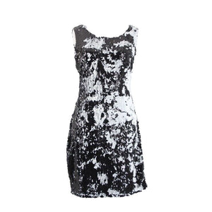 Adore Sz L Black White Sequin Lined Sleeveless 100% Polyester Dress