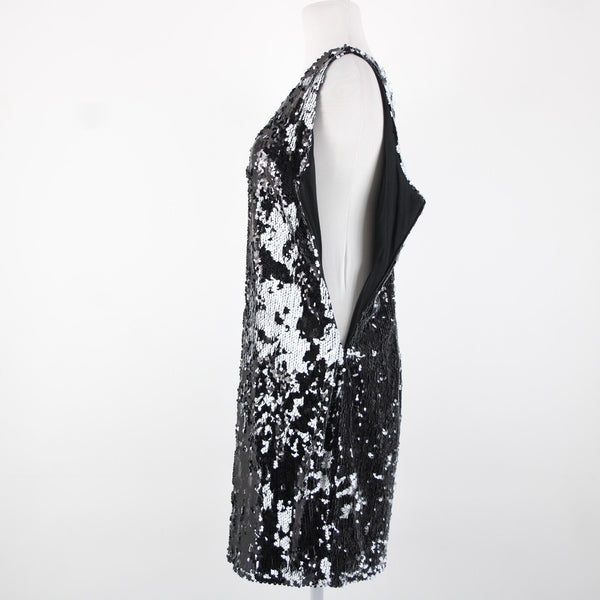 Adore Sz L Black White Sequin Lined Sleeveless 100% Polyester Dress