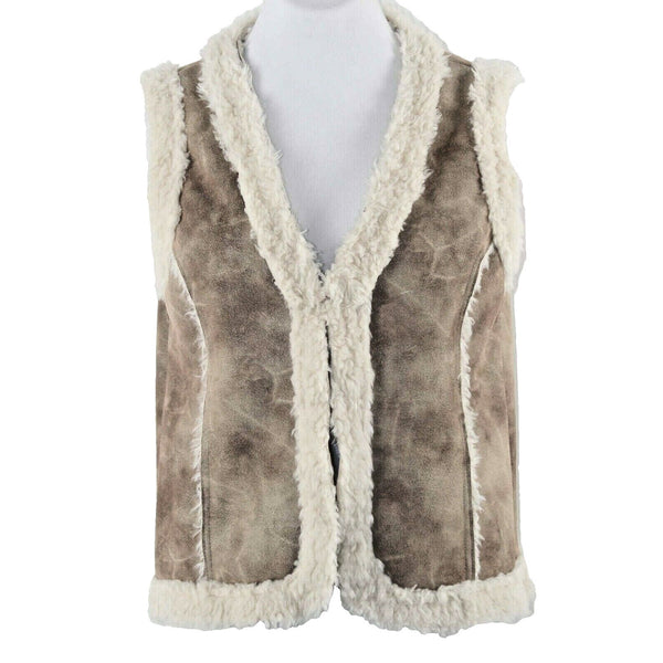 Stein Mart NEW $115 Sz M Tan Cream Vegan Fur Suede Polyester Vest