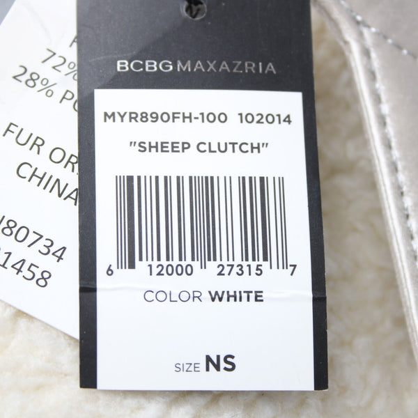 BCBG Maxazria NEW 11 x 8 x1 White Black Faux Fur Acrylic Poly Sheep Clutch Purse
