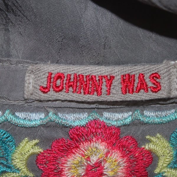 Johnny Was Top Sz S Gray Red Multi Colored Embroidered 100% Poly Top