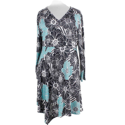 Signature Collection Sz 1X 1T Black Multi Asymmetric Hem Poly Blend Knit Dress