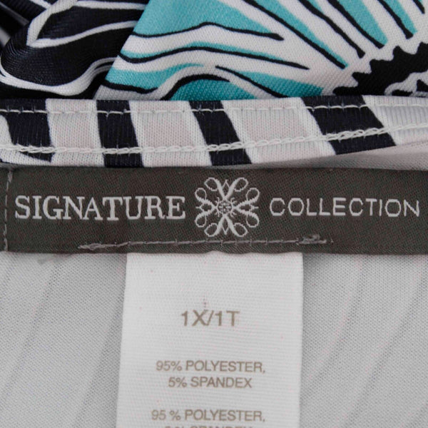 Signature Collection Sz 1X 1T Black Multi Asymmetric Hem Poly Blend Knit Dress
