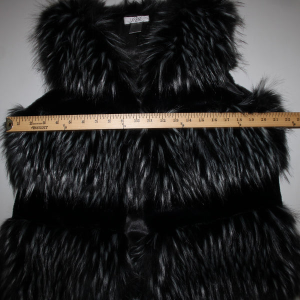 LaSeine Sz S Black Gray Faux Fur Lined Sleeveless Acrylic Polyester Vest