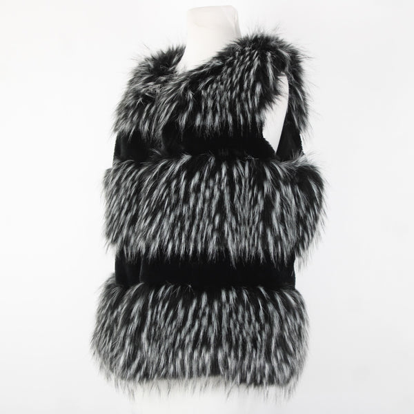 LaSeine Sz S Black Gray Faux Fur Lined Sleeveless Acrylic Polyester Vest