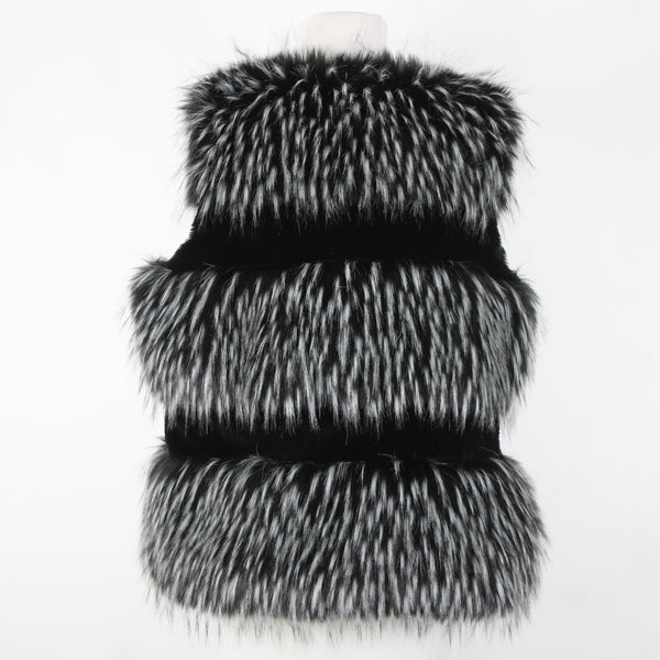 LaSeine Sz S Black Gray Faux Fur Lined Sleeveless Acrylic Polyester Vest