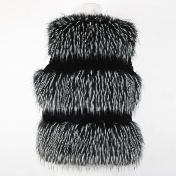 LaSeine Sz S Black Gray Faux Fur Lined Sleeveless Acrylic Polyester Vest