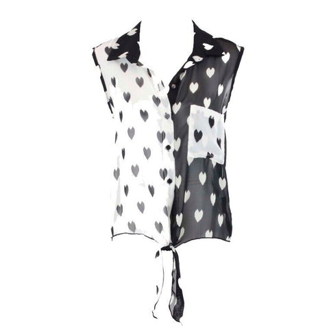 Stella Sz S NWT $27 Black White Hearts Sheer Tie Waist Polyester Top