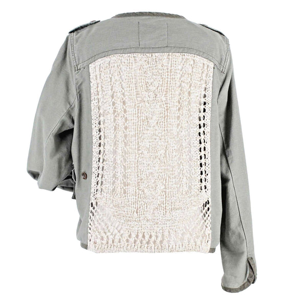 Daughters Of The Liberation Sz 6 Olive Green Ivory Crochet Cotton Blend Jacket