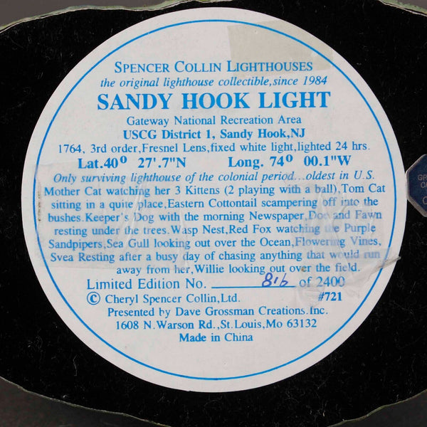 Spencer Collin 6 X 4 Sandy Hook Light NJ Limited Edition 816/2400 Light House