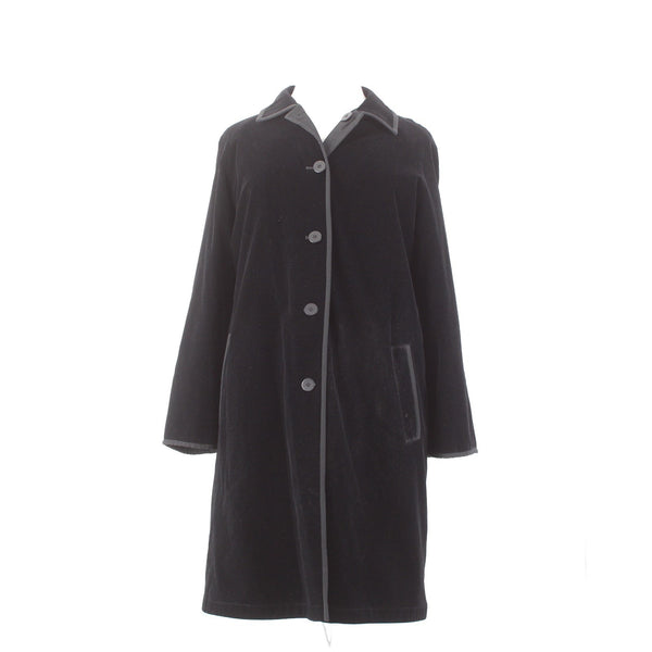 J Jill Coat Sz L Black Velour Button Pocket Collared Cotton Nylon Polyester Coat