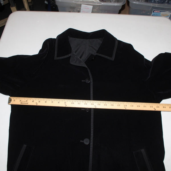 J Jill Coat Sz L Black Velour Button Pocket Collared Cotton Nylon Polyester Coat
