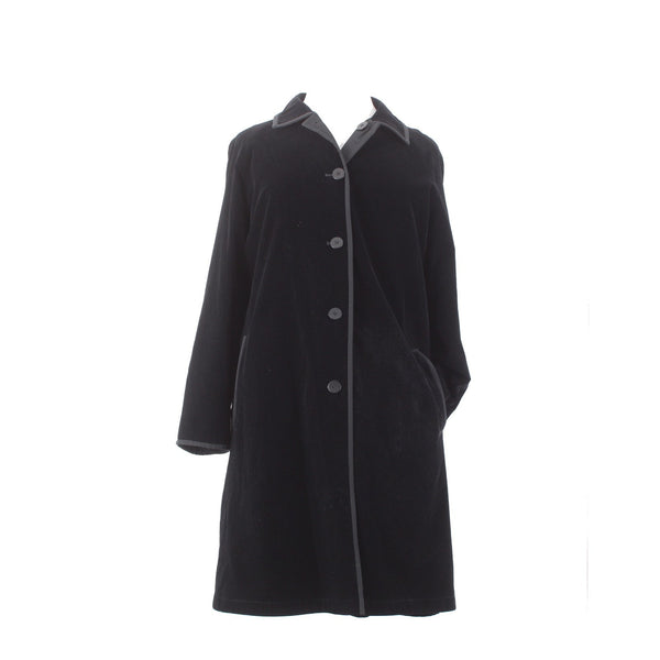 J Jill Coat Sz L Black Velour Button Pocket Collared Cotton Nylon Polyester Coat