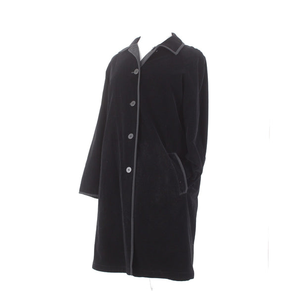 J Jill Coat Sz L Black Velour Button Pocket Collared Cotton Nylon Polyester Coat