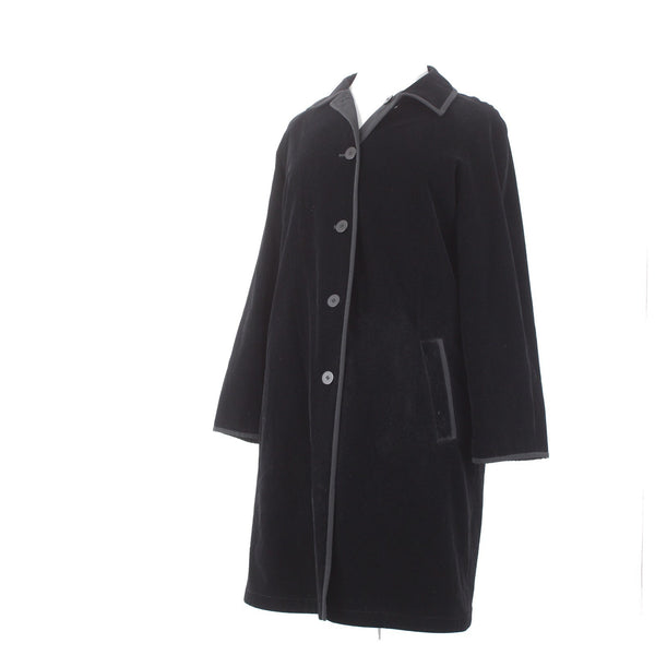 J Jill Coat Sz L Black Velour Button Pocket Collared Cotton Nylon Polyester Coat