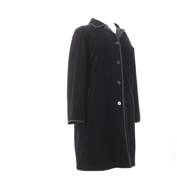 J Jill Coat Sz L Black Velour Button Pocket Collared Cotton Nylon Polyester Coat