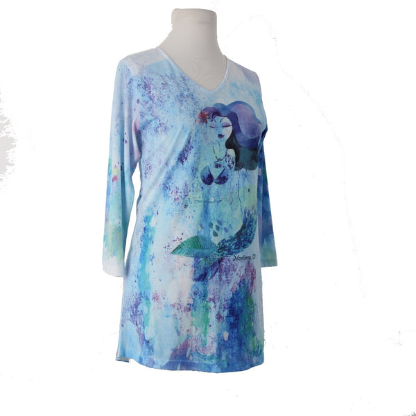 Sunshirt Top NEW $30 Sz S Blue White Multi Colored Polyester Cotton Top