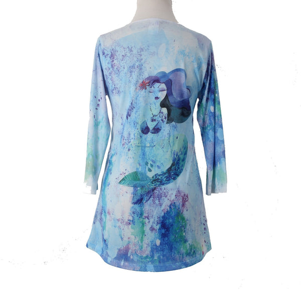 Sunshirt Top NEW $30 Sz S Blue White Multi Colored Polyester Cotton Top