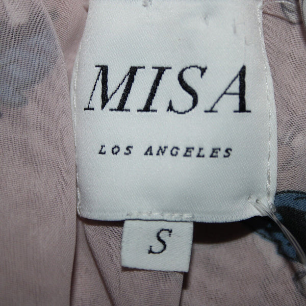 Misa NEW Sz S Lt Pink Blue White Floral Ruffle Asymmetrical 100% Viscose Dress